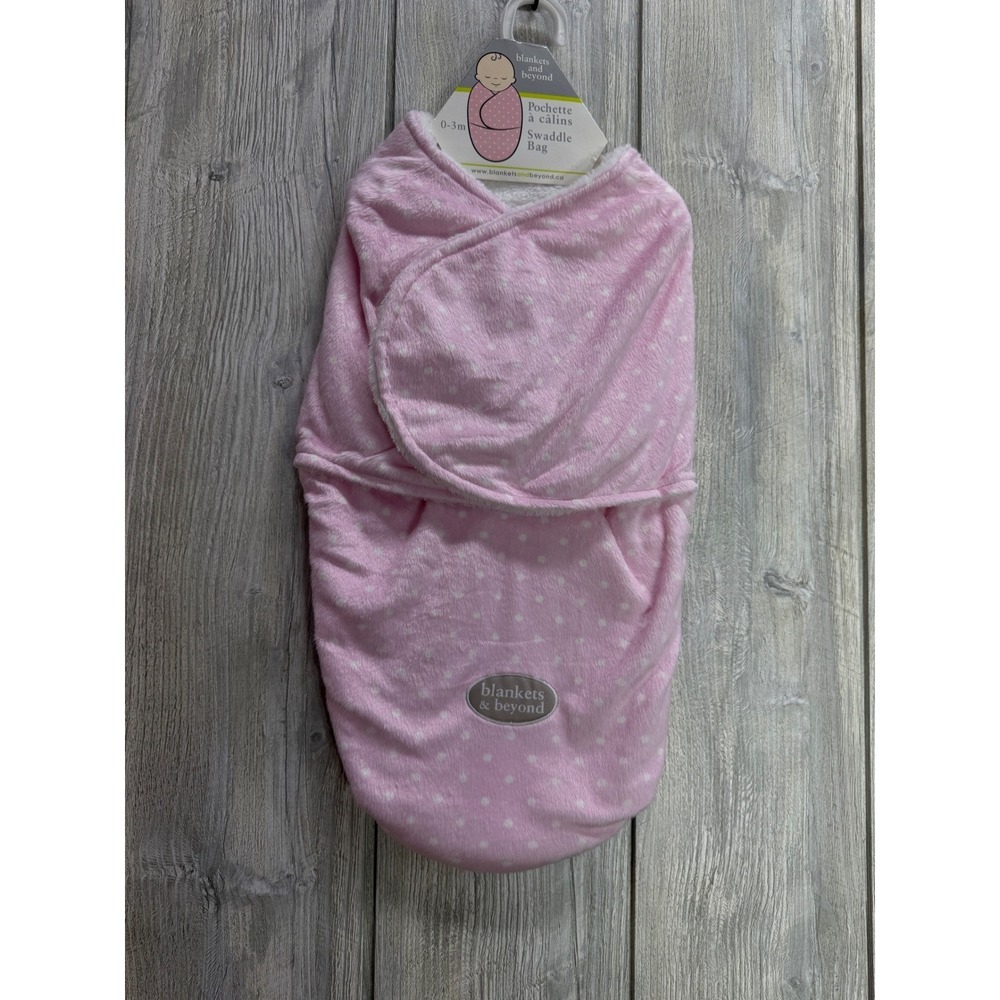 Blankets & Beyond Pink Polka Dot Plush Swaddle Bag Newborn 0-3M Sleep Sack